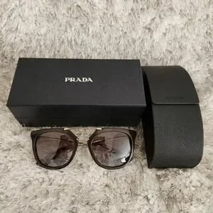 Prada SPR13Q Cinema Browline Sunglasses with Case RARE New PRADA CINEMA Medium Havana Pale Gold Sunglasses SPR  main image 3